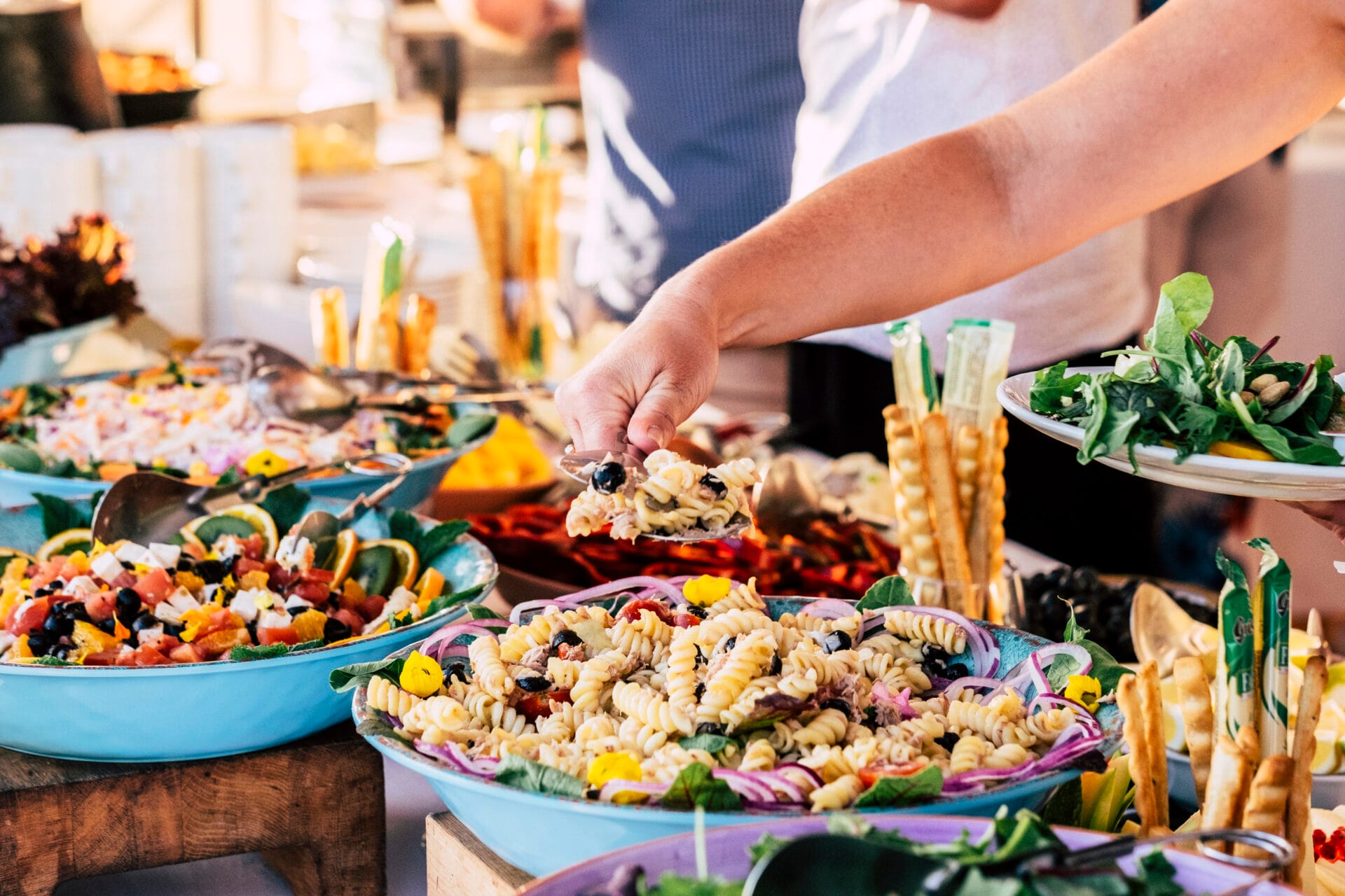 Food-filled catering table